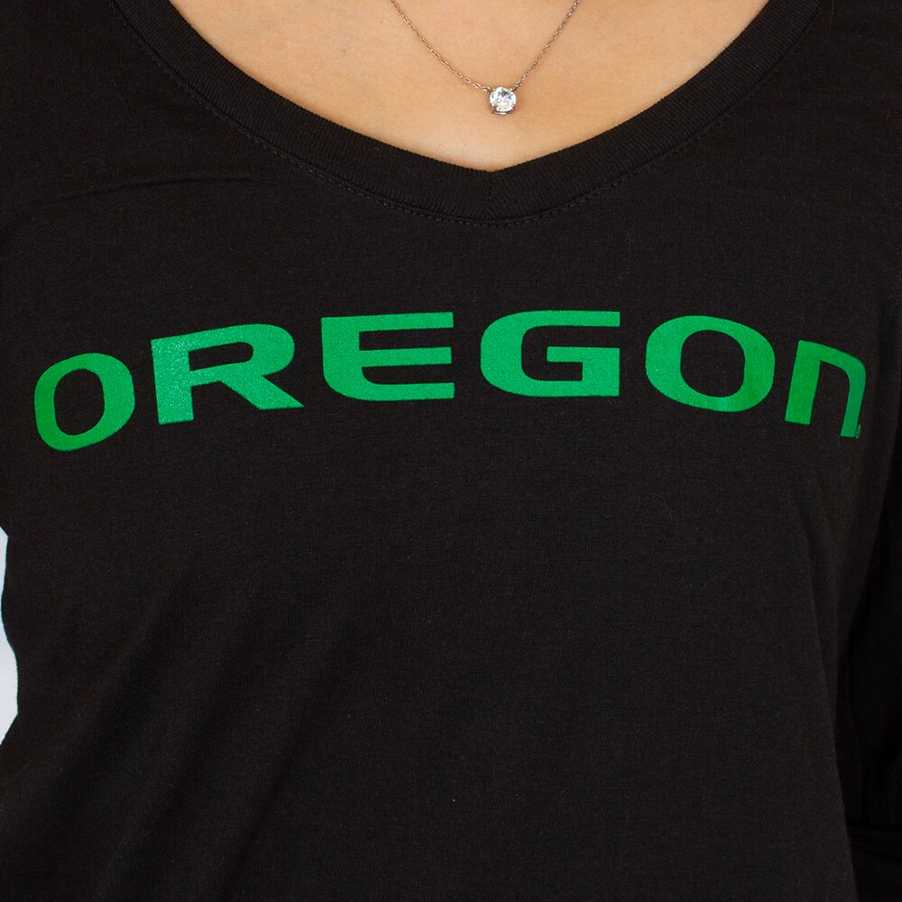 Oregon, McKenzie SewOn, Black, V-Neck, Tri-blend, Women, Perfect, Long Sleeve, T-Shirt, 1005328